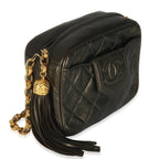 Chanel Vintage Metallic Green Quilted Lambskin Tassel Camera Bag