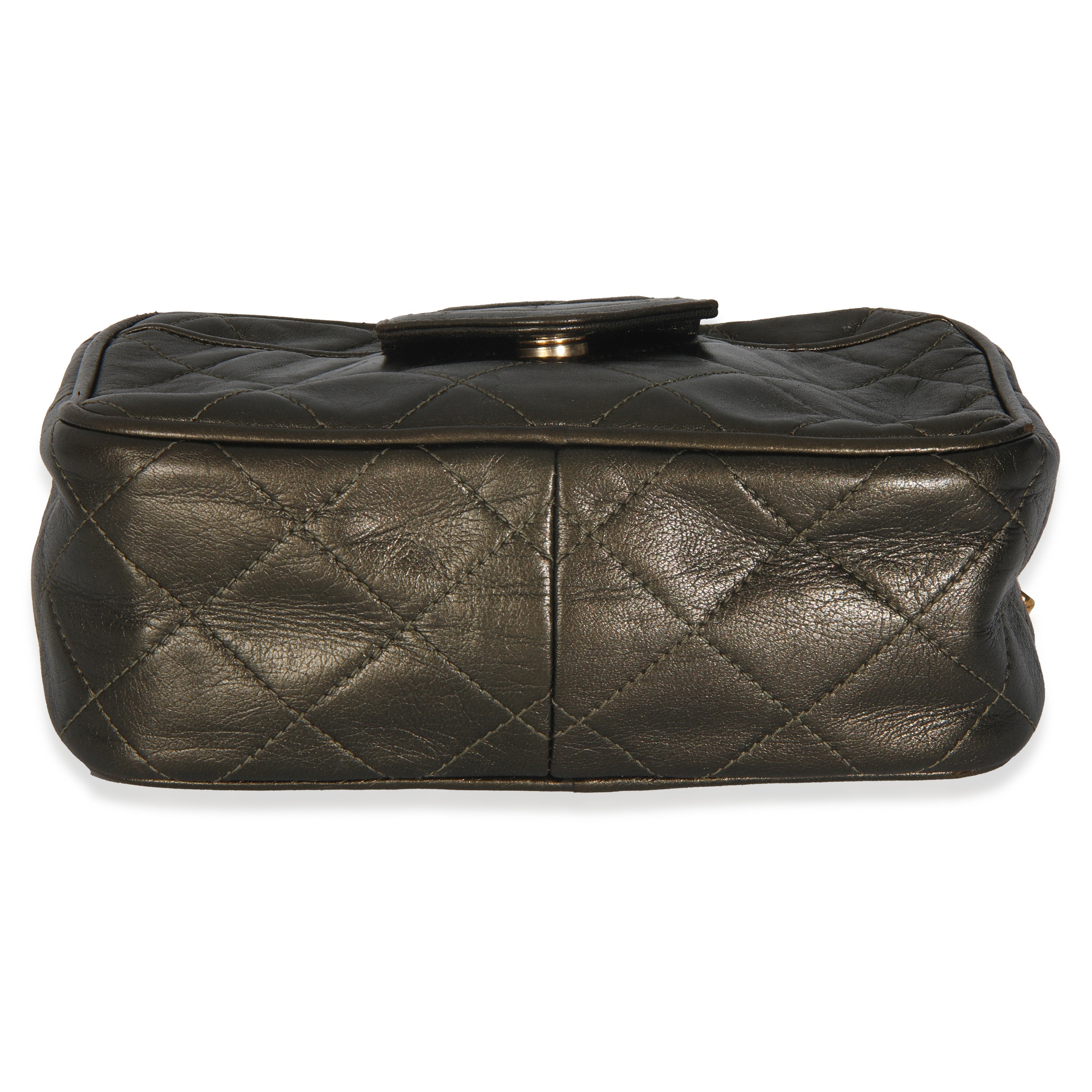 Chanel Vintage Metallic Green Quilted Lambskin Tassel Camera Bag