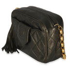 Chanel Vintage Metallic Green Quilted Lambskin Tassel Camera Bag