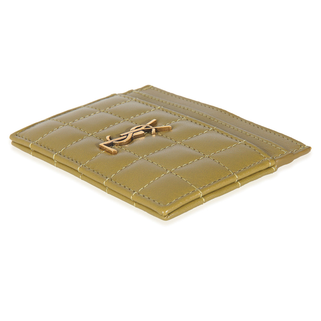 Saint Laurent Olive Drab Quilted Lambskin Cassandre Credit Card Case