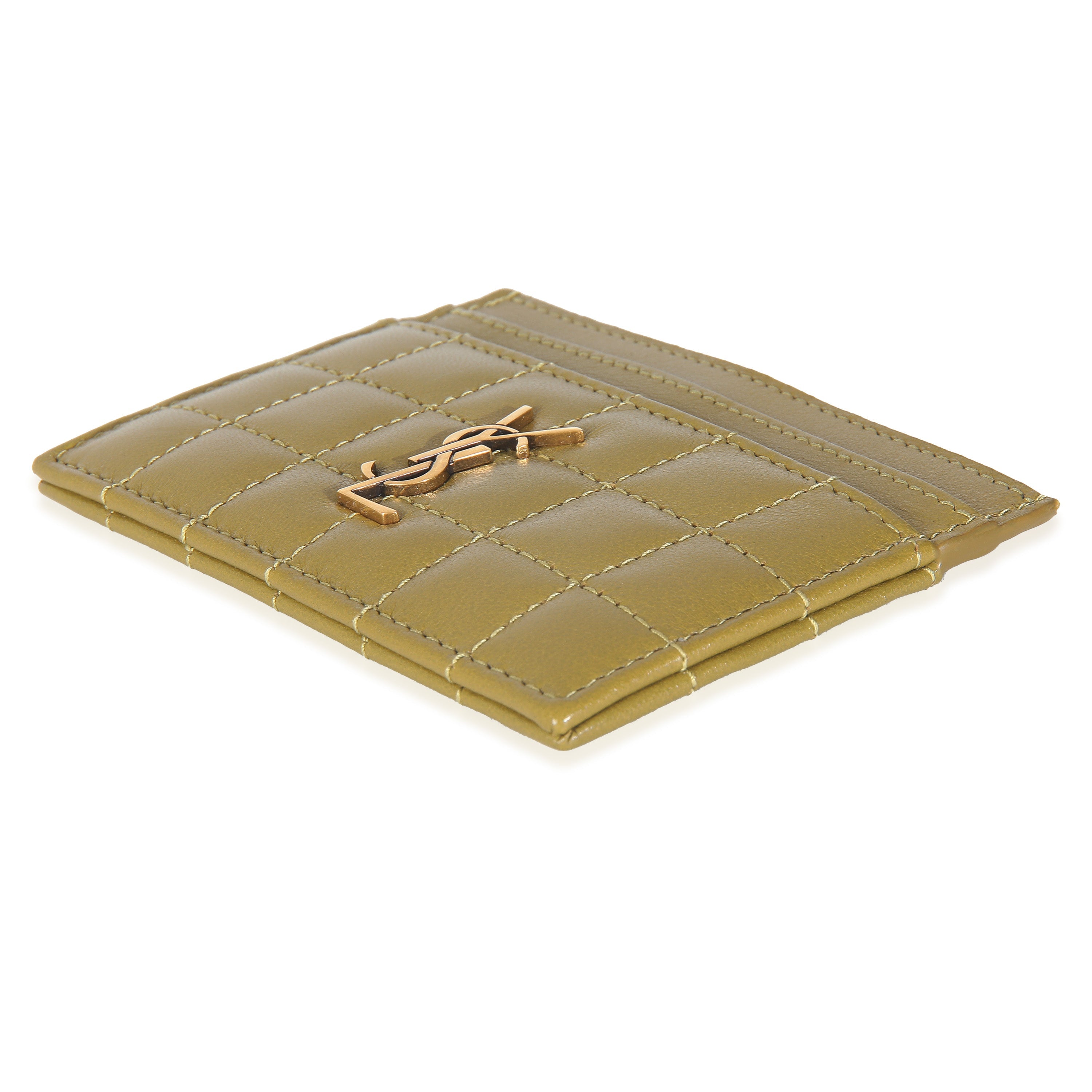 Saint Laurent Olive Drab Quilted Lambskin Cassandre Credit Card Case
