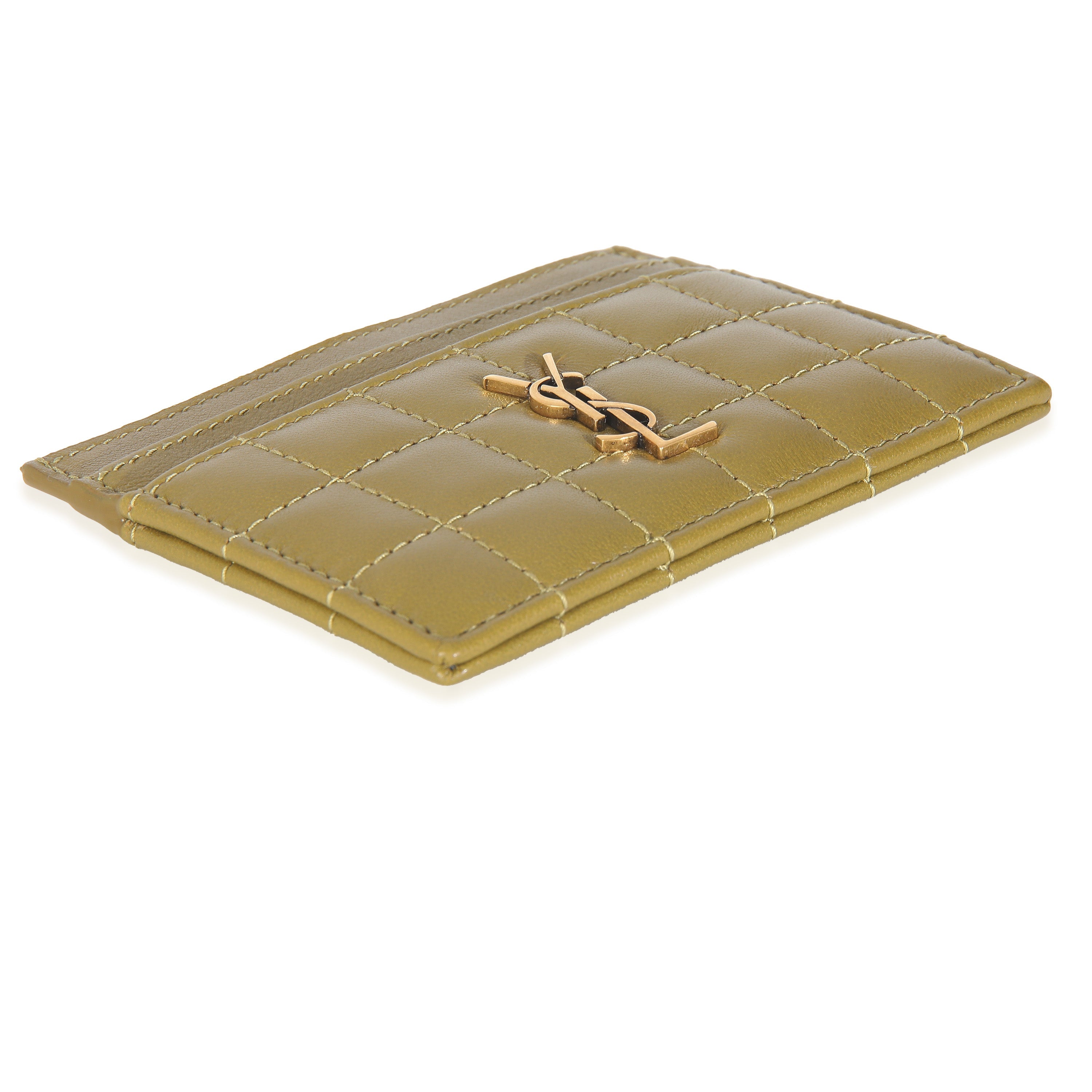 Saint Laurent Olive Drab Quilted Lambskin Cassandre Credit Card Case