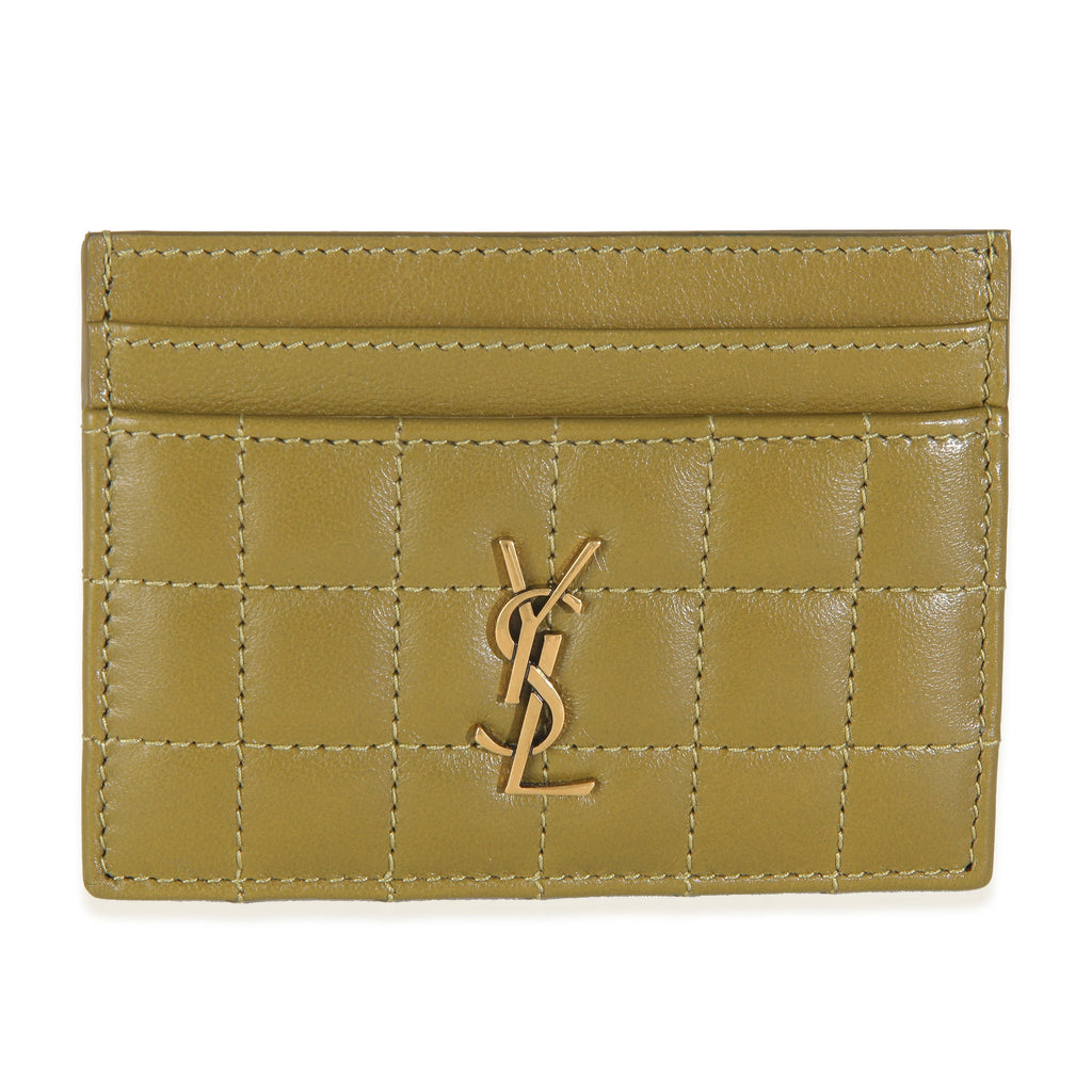 Saint Laurent Olive Drab Quilted Lambskin Cassandre Credit Card Case