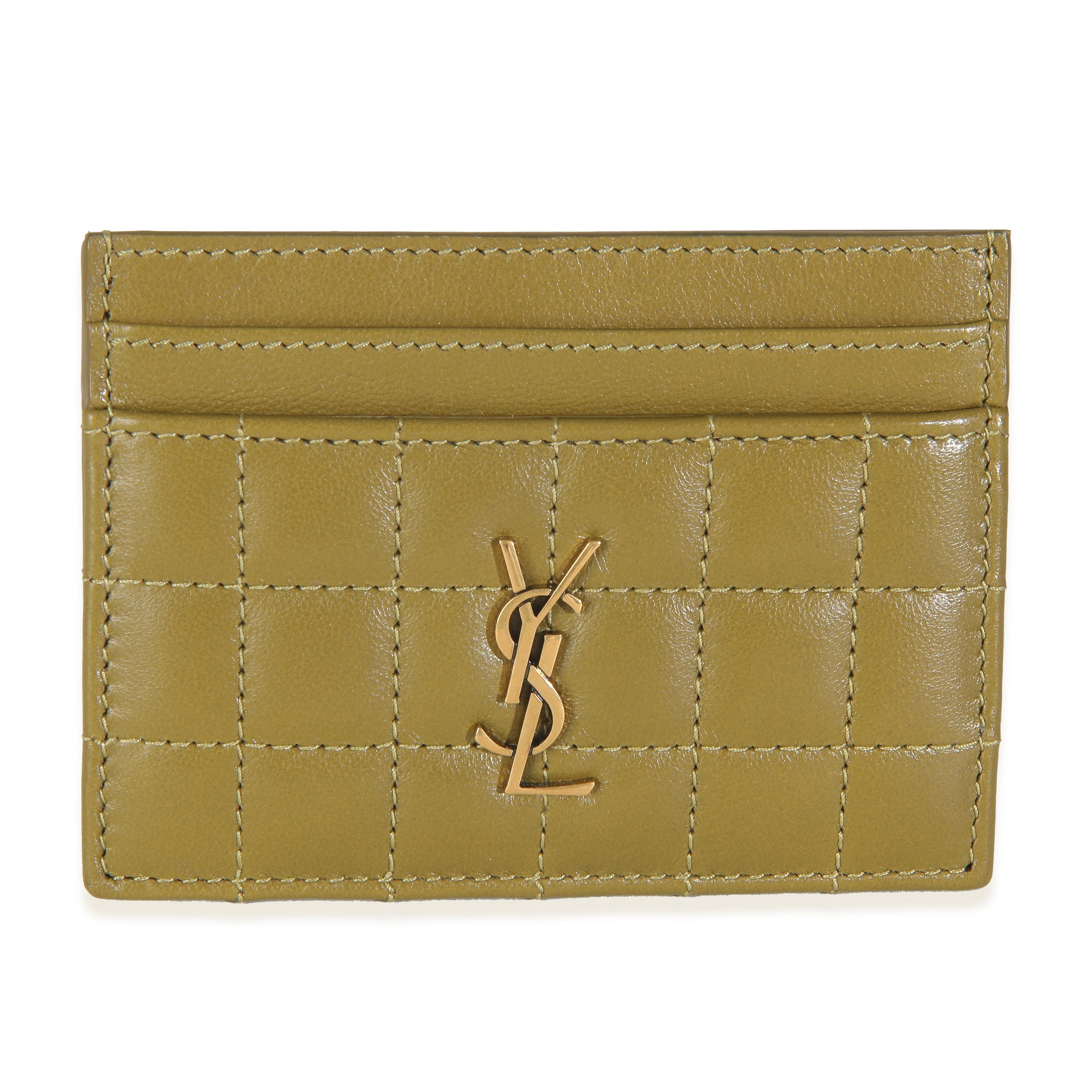 Saint Laurent Olive Drab Quilted Lambskin Cassandre Credit Card Case