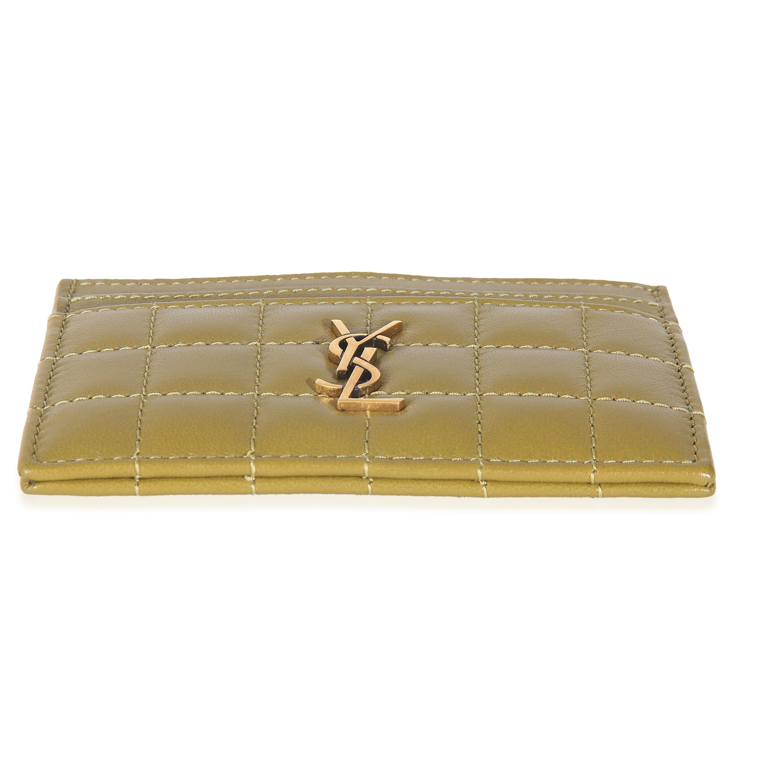 Saint Laurent Olive Drab Quilted Lambskin Cassandre Credit Card Case