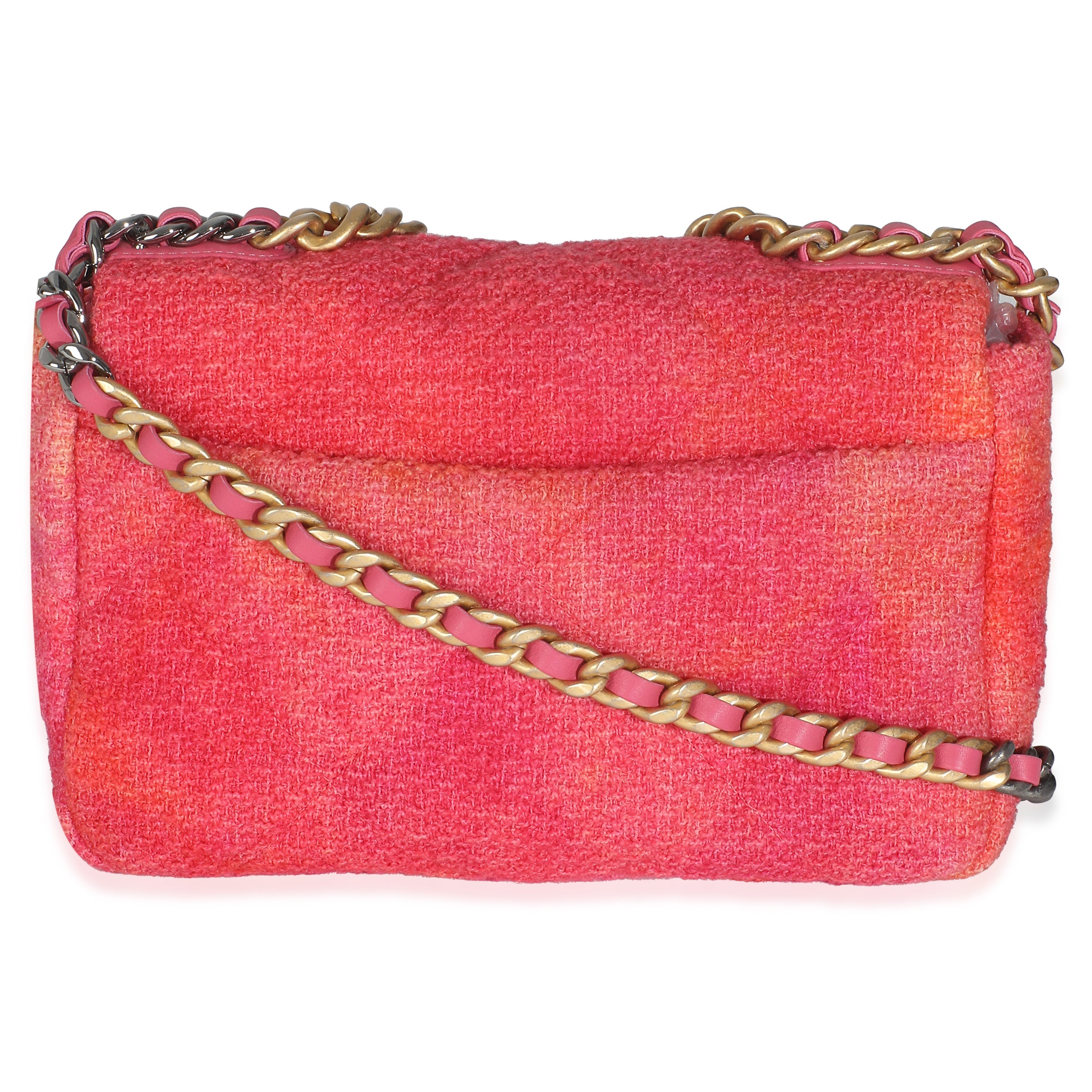 Chanel Coral Pink Tweed Quilted Medium Chanel 19 Flap Bag