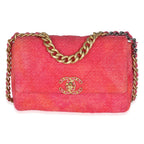 Chanel Coral Pink Tweed Quilted Medium Chanel 19 Flap Bag