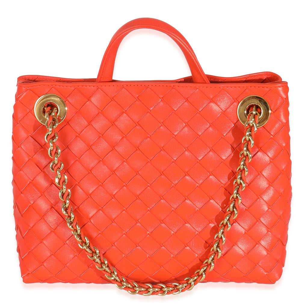 Orange Nappa Intrecciato Small Andiamo With Chain
