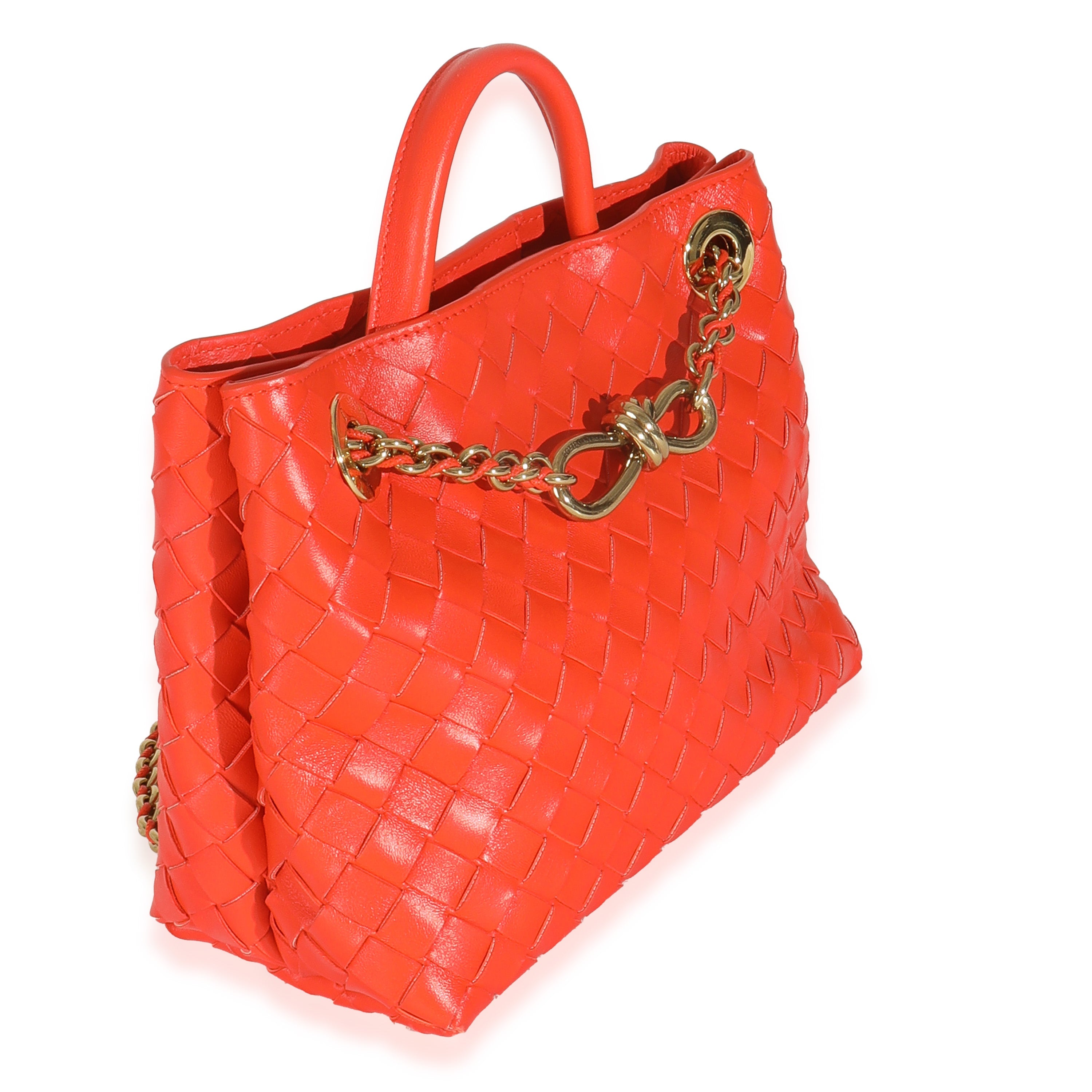 Orange Nappa Intrecciato Small Andiamo With Chain