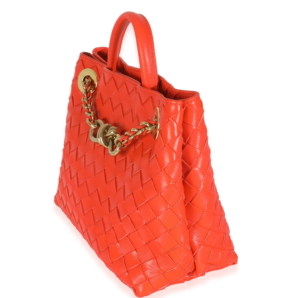Orange Nappa Intrecciato Small Andiamo With Chain