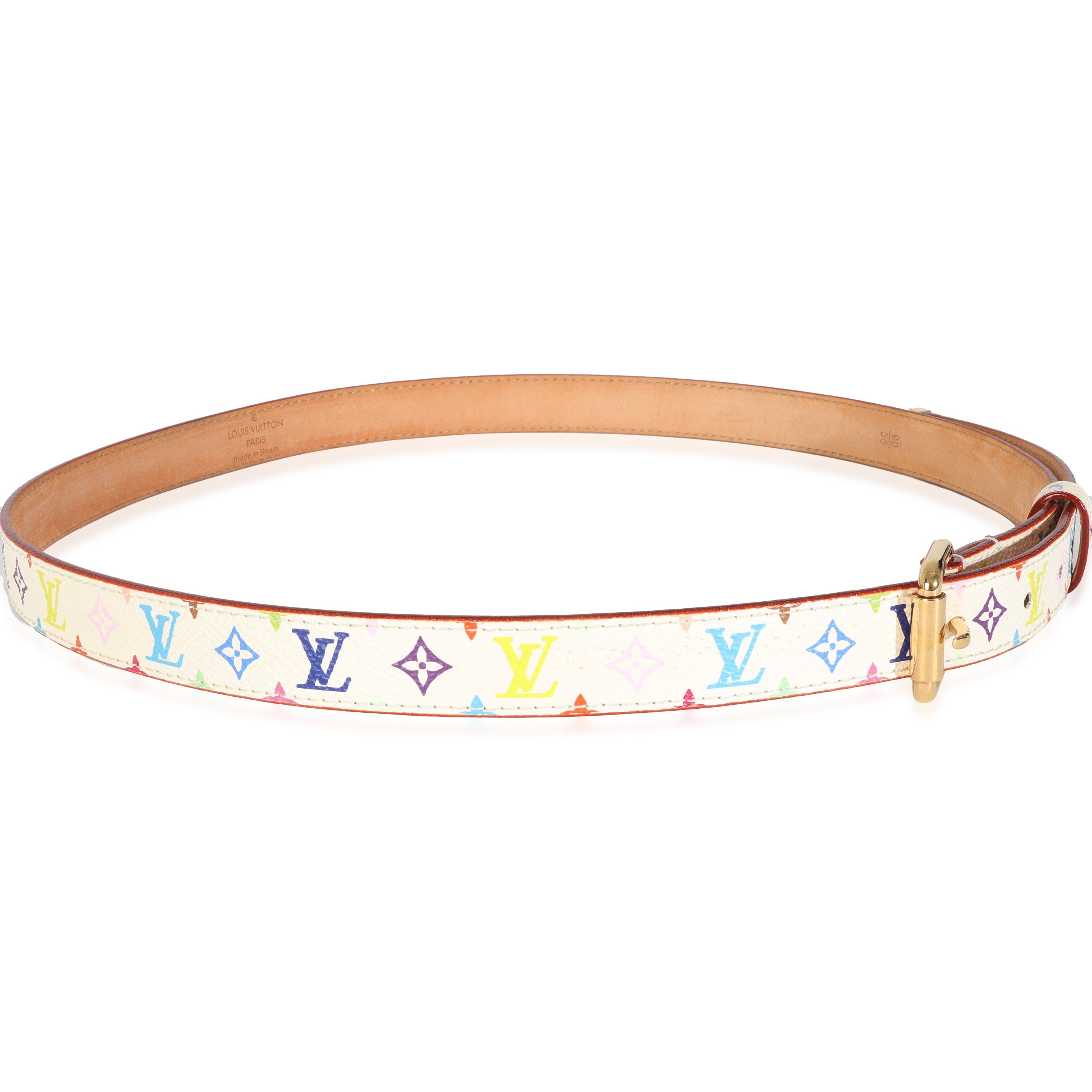 Louis Vuitton White Monogram Multicolor Canvas Buckle Belt 90/36