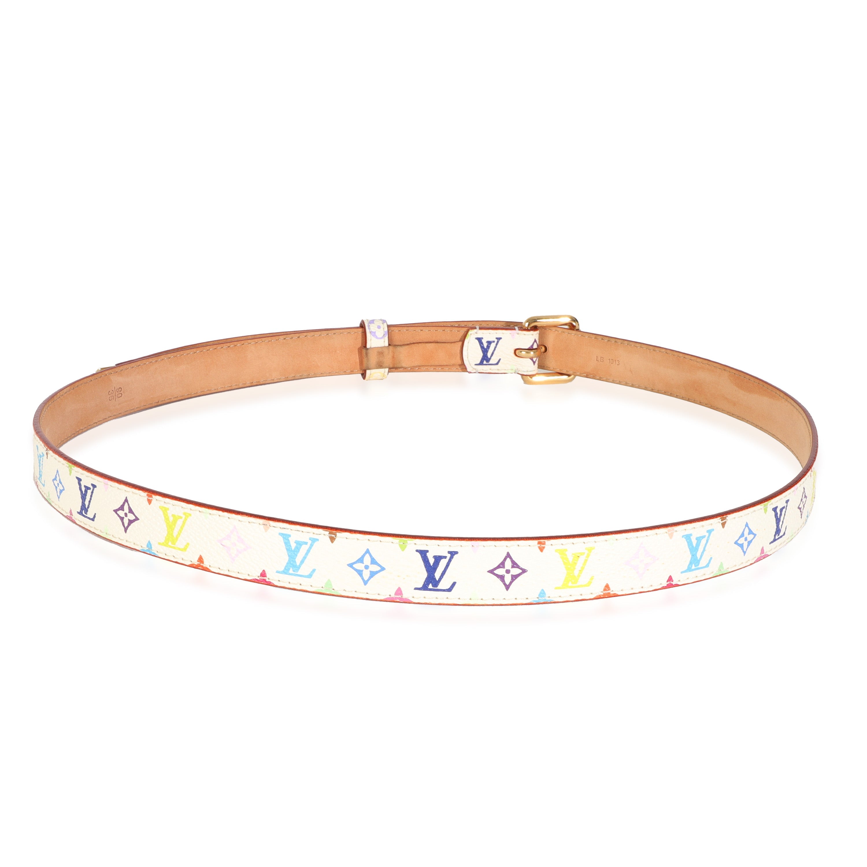 Louis Vuitton White Monogram Multicolor Canvas Buckle Belt 90/36