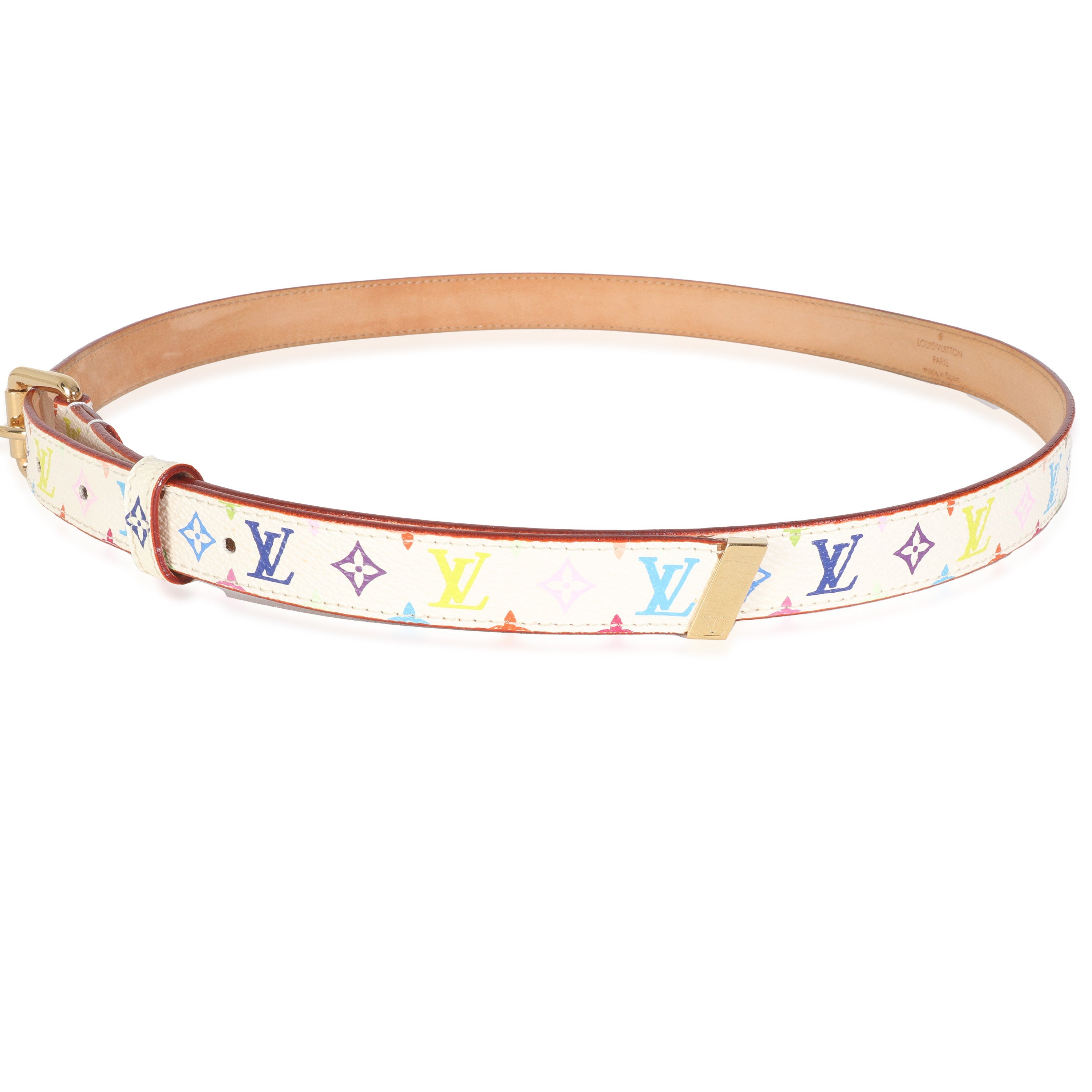 Louis Vuitton White Monogram Multicolor Canvas Buckle Belt 90/36