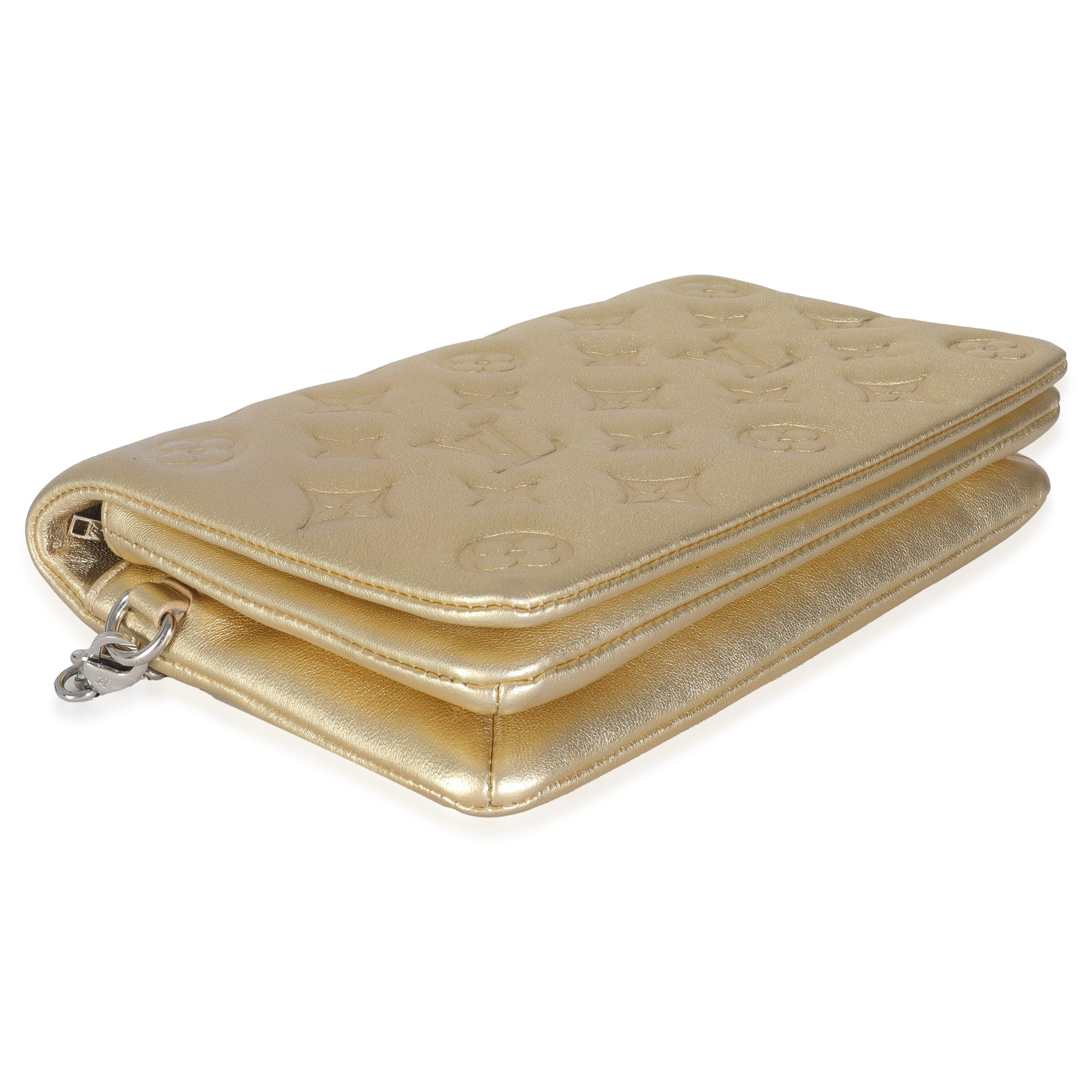 Louis Vuitton Gold Metallic Lambskin Embossed Monogram Pochette Coussin