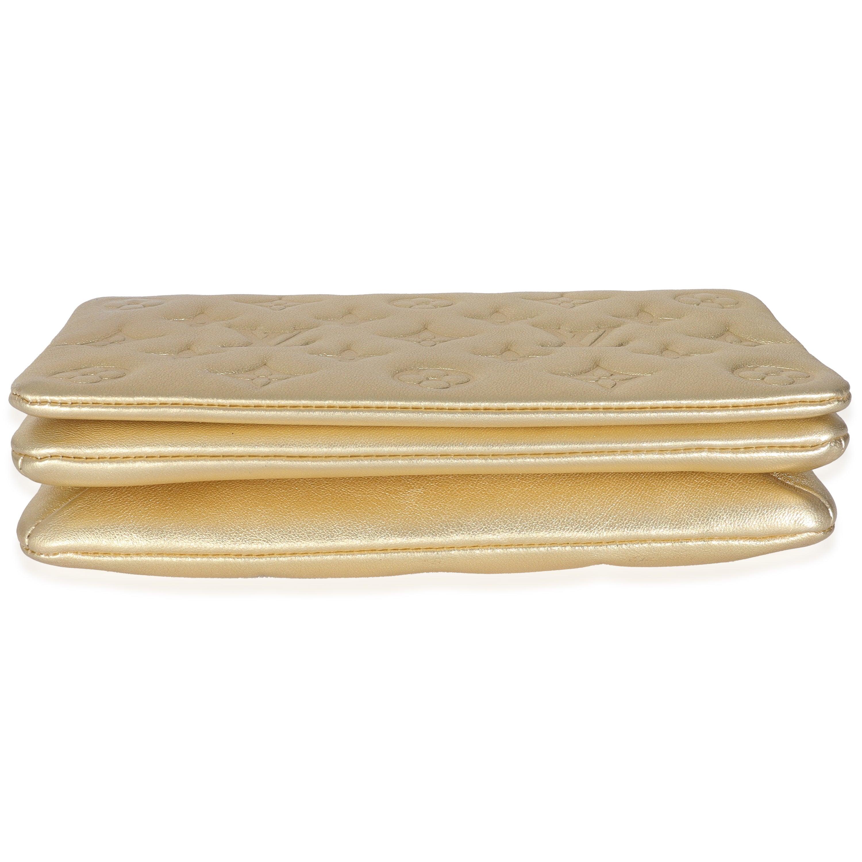 Louis Vuitton Gold Metallic Lambskin Embossed Monogram Pochette Coussin