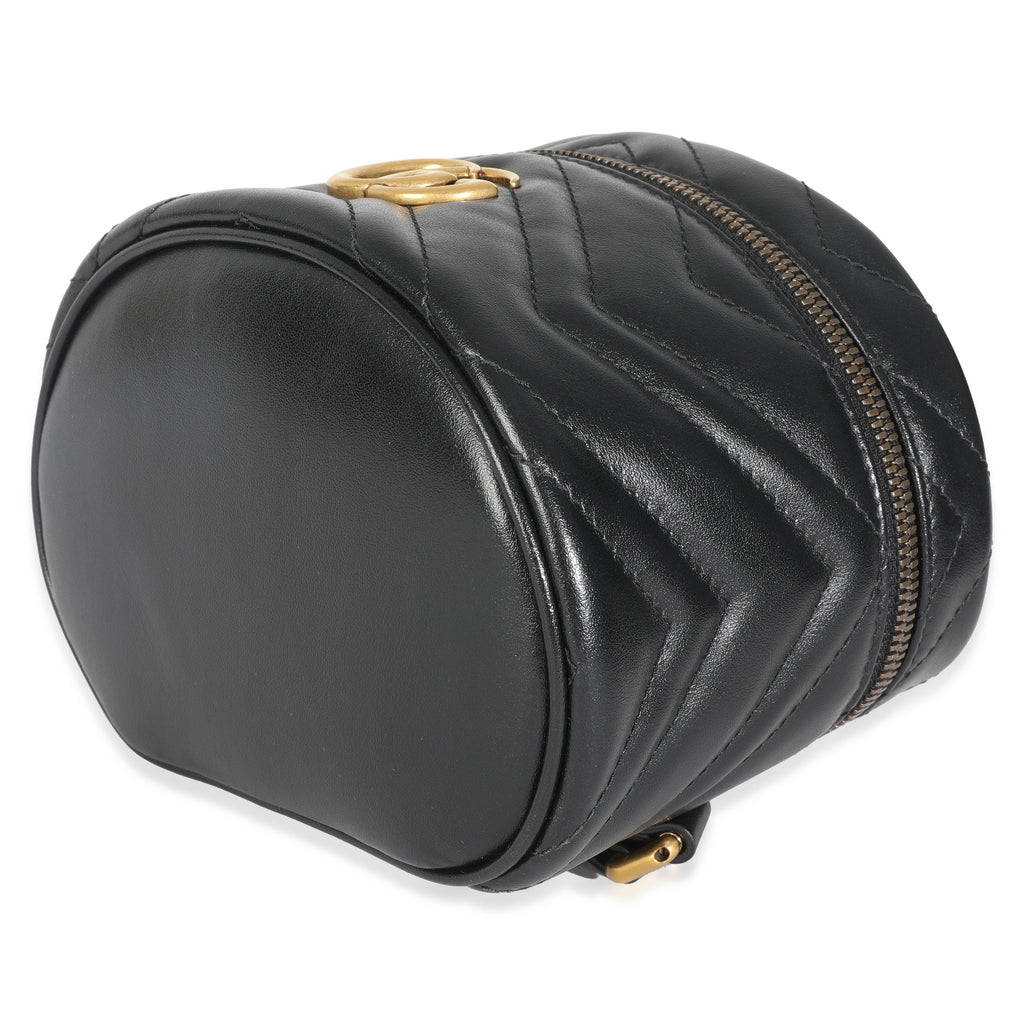 Gucci Black Calfskin Matelasse Mini GG Marmont Round Backpack