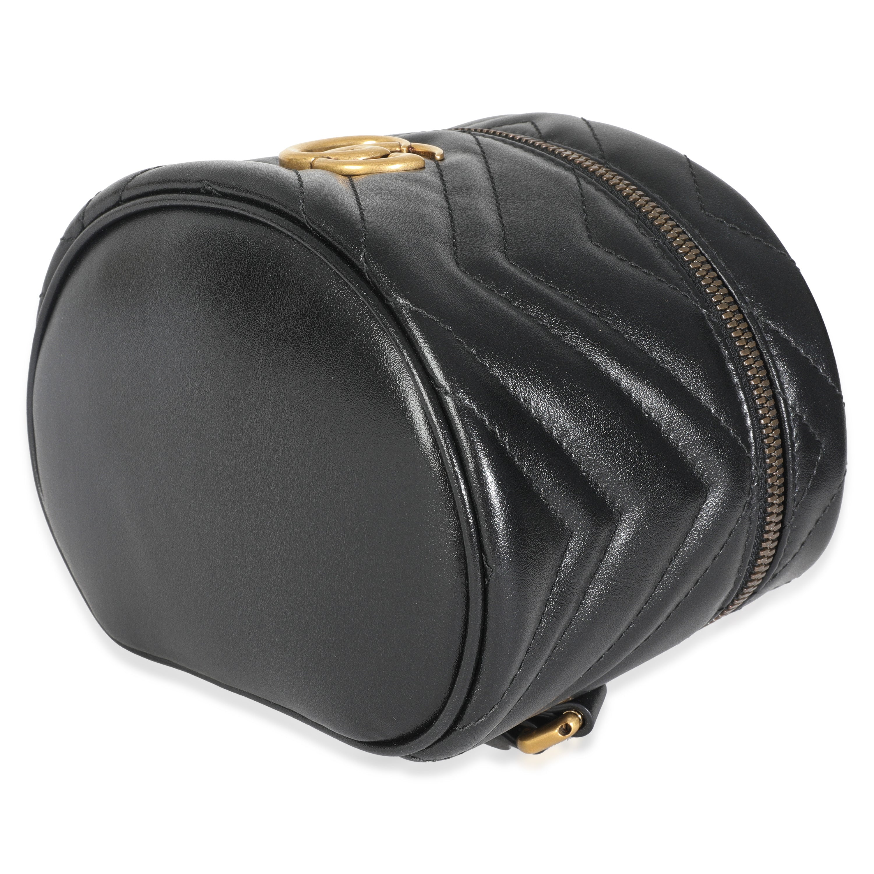 Gucci Black Calfskin Matelasse Mini GG Marmont Round Backpack