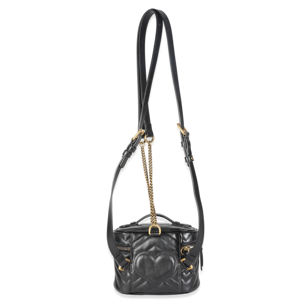 Gucci Black Calfskin Matelasse Mini GG Marmont Round Backpack