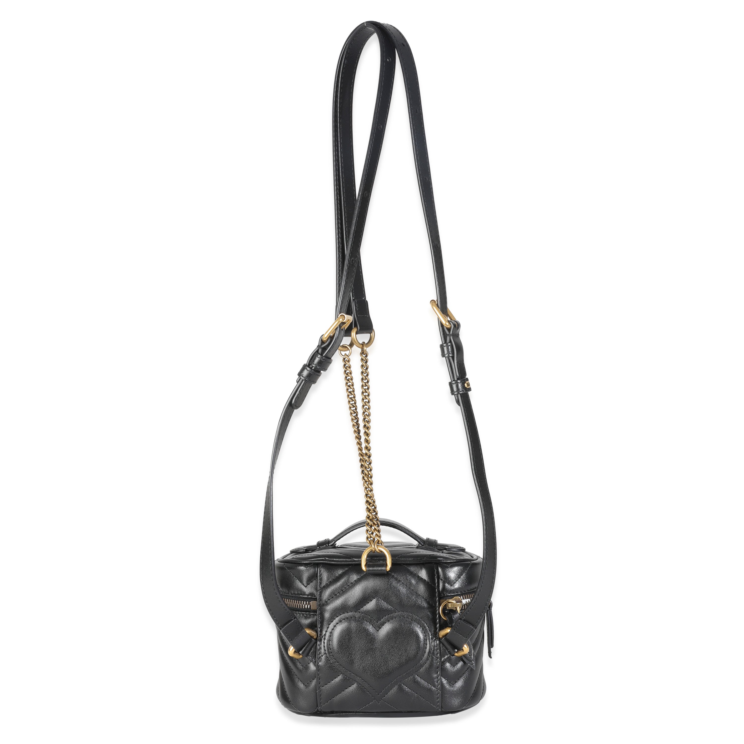 Gucci Black Calfskin Matelasse Mini GG Marmont Round Backpack