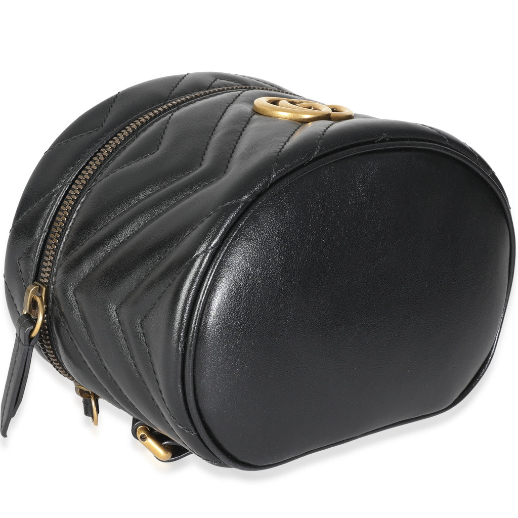 Gucci Black Calfskin Matelasse Mini GG Marmont Round Backpack
