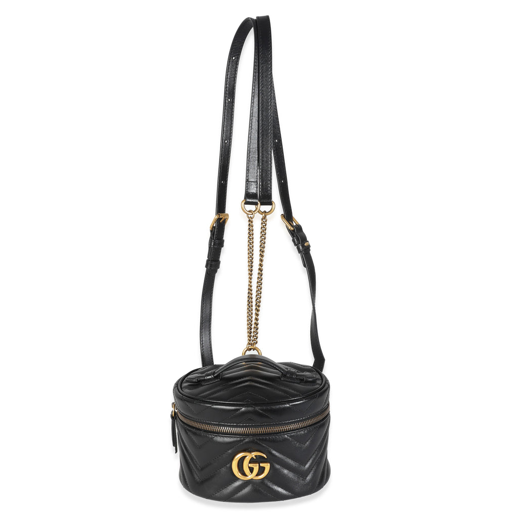 Gucci Black Calfskin Matelasse Mini GG Marmont Round Backpack