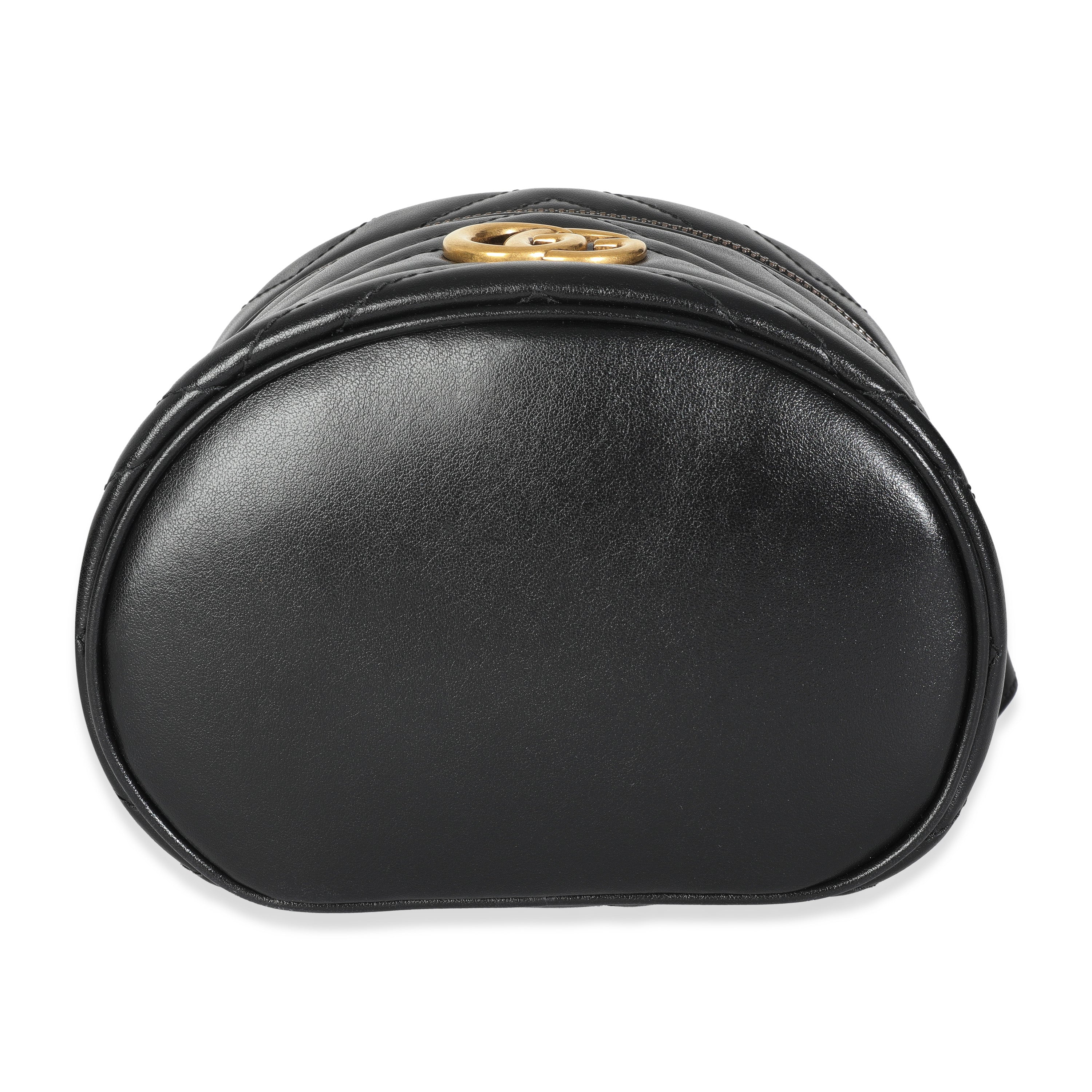 Gucci Black Calfskin Matelasse Mini GG Marmont Round Backpack