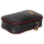 Gucci Red Black Calfskin Matelasse Mini GG Marmont Crossbody Bag
