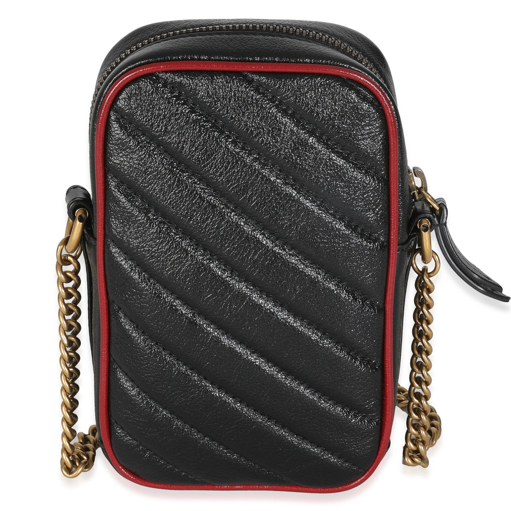 Gucci Red Black Calfskin Matelasse Mini GG Marmont Crossbody Bag