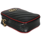 Gucci Red Black Calfskin Matelasse Mini GG Marmont Crossbody Bag