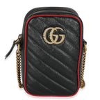 Gucci Red Black Calfskin Matelasse Mini GG Marmont Crossbody Bag