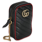 Gucci Red Black Calfskin Matelasse Mini GG Marmont Crossbody Bag