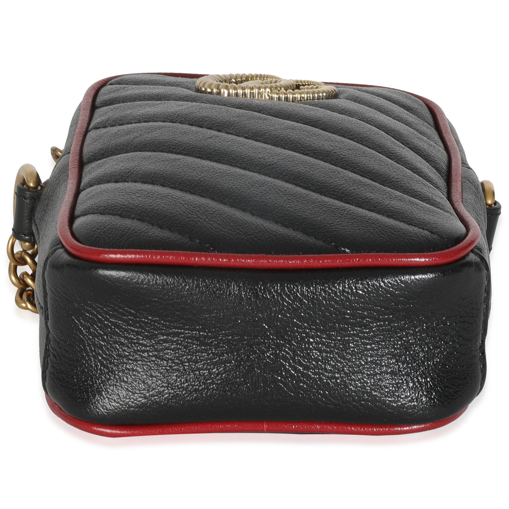 Gucci Red Black Calfskin Matelasse Mini GG Marmont Crossbody Bag