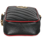 Gucci Red Black Calfskin Matelasse Mini GG Marmont Crossbody Bag
