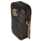 Gucci Red Black Calfskin Matelasse Mini GG Marmont Crossbody Bag