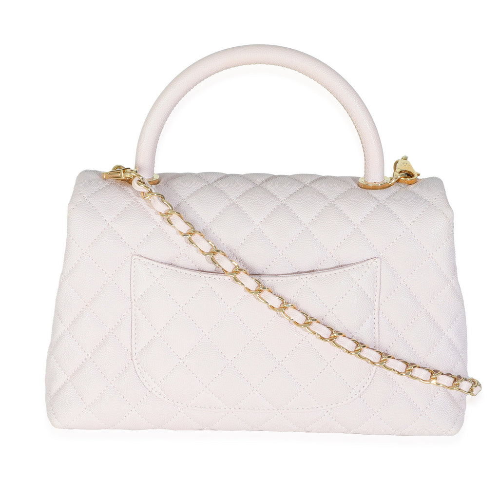 Chanel Light Pink Quilted Caviar Medium Coco Top Handle Handbag