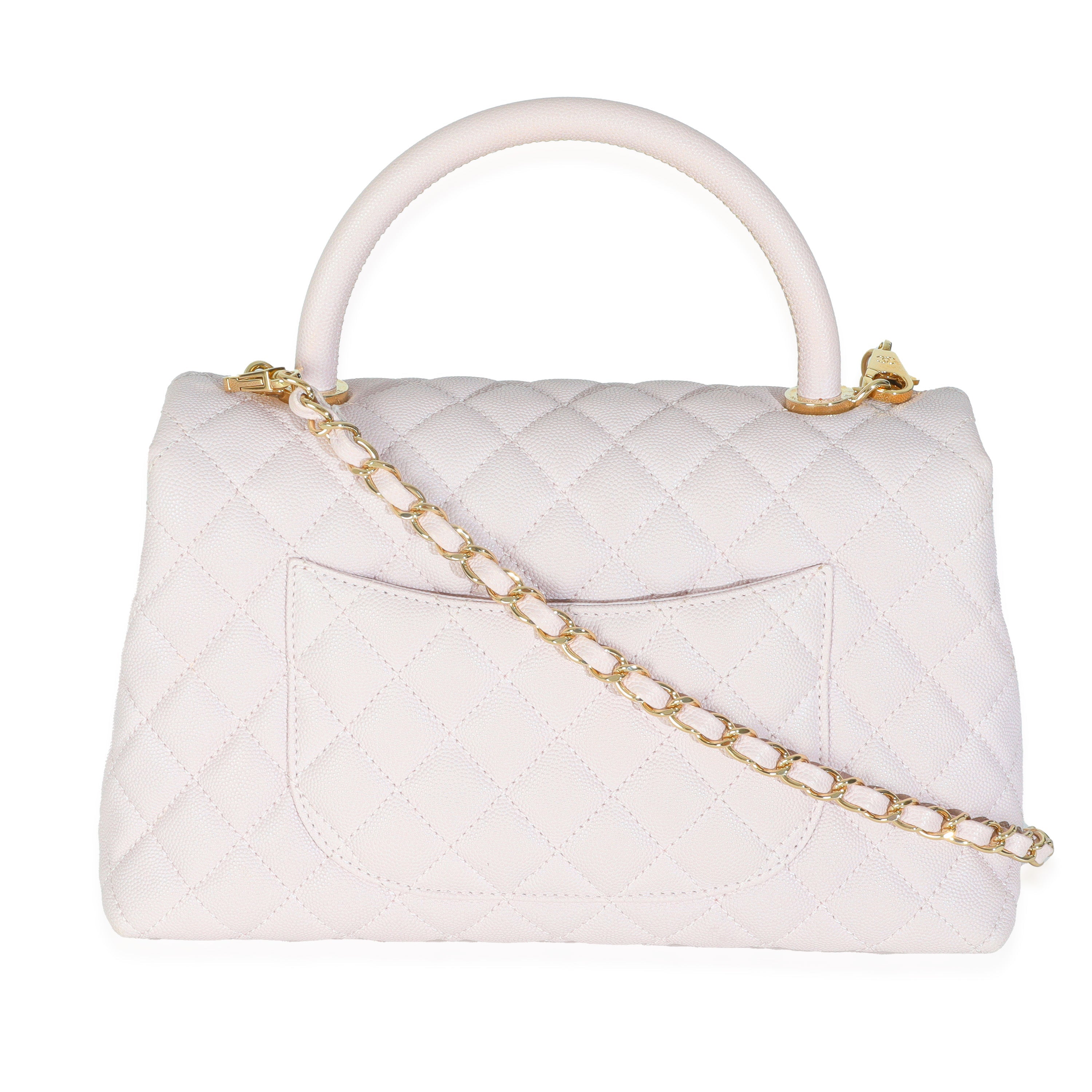 Chanel Light Pink Quilted Caviar Medium Coco Top Handle Handbag