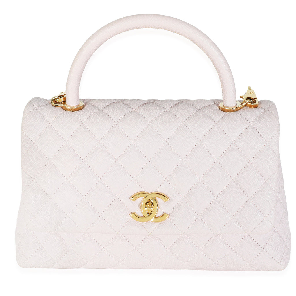 Chanel Light Pink Quilted Caviar Medium Coco Top Handle Handbag