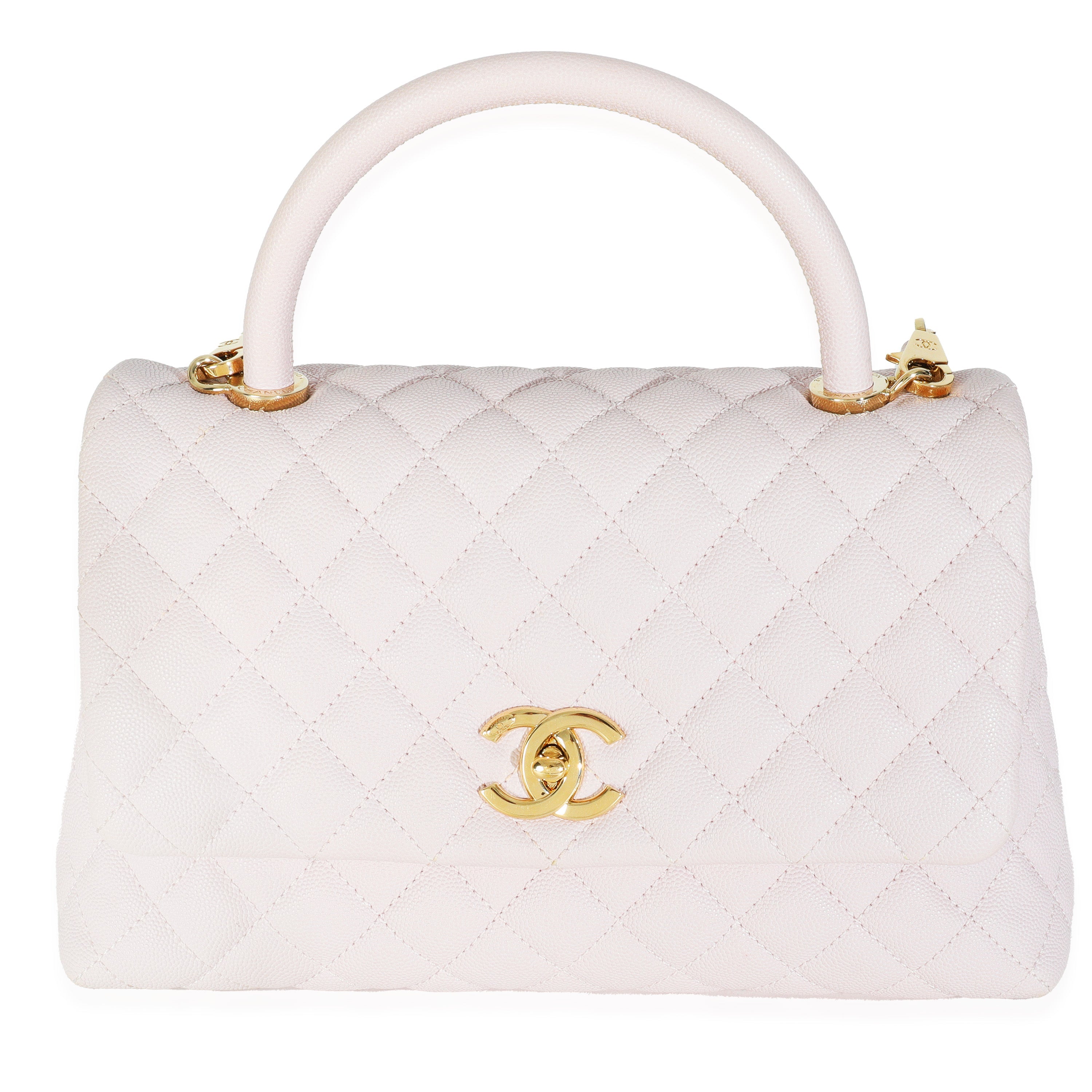 Chanel Light Pink Quilted Caviar Medium Coco Top Handle Handbag
