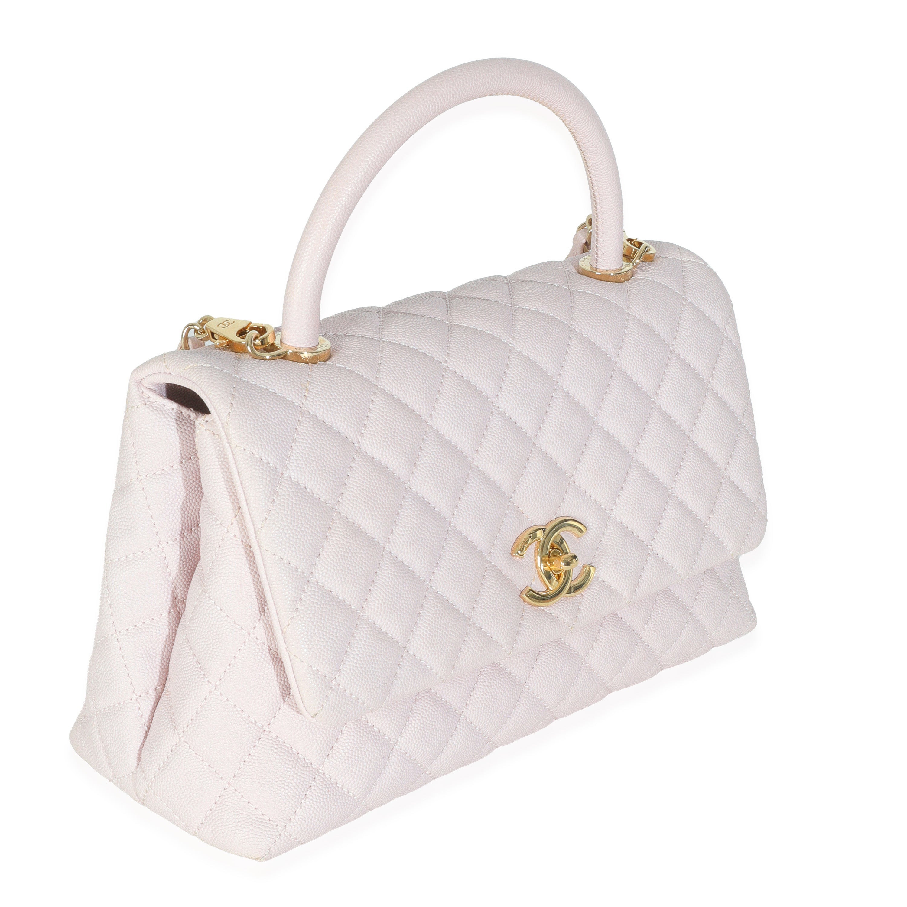 Chanel Light Pink Quilted Caviar Medium Coco Top Handle Handbag