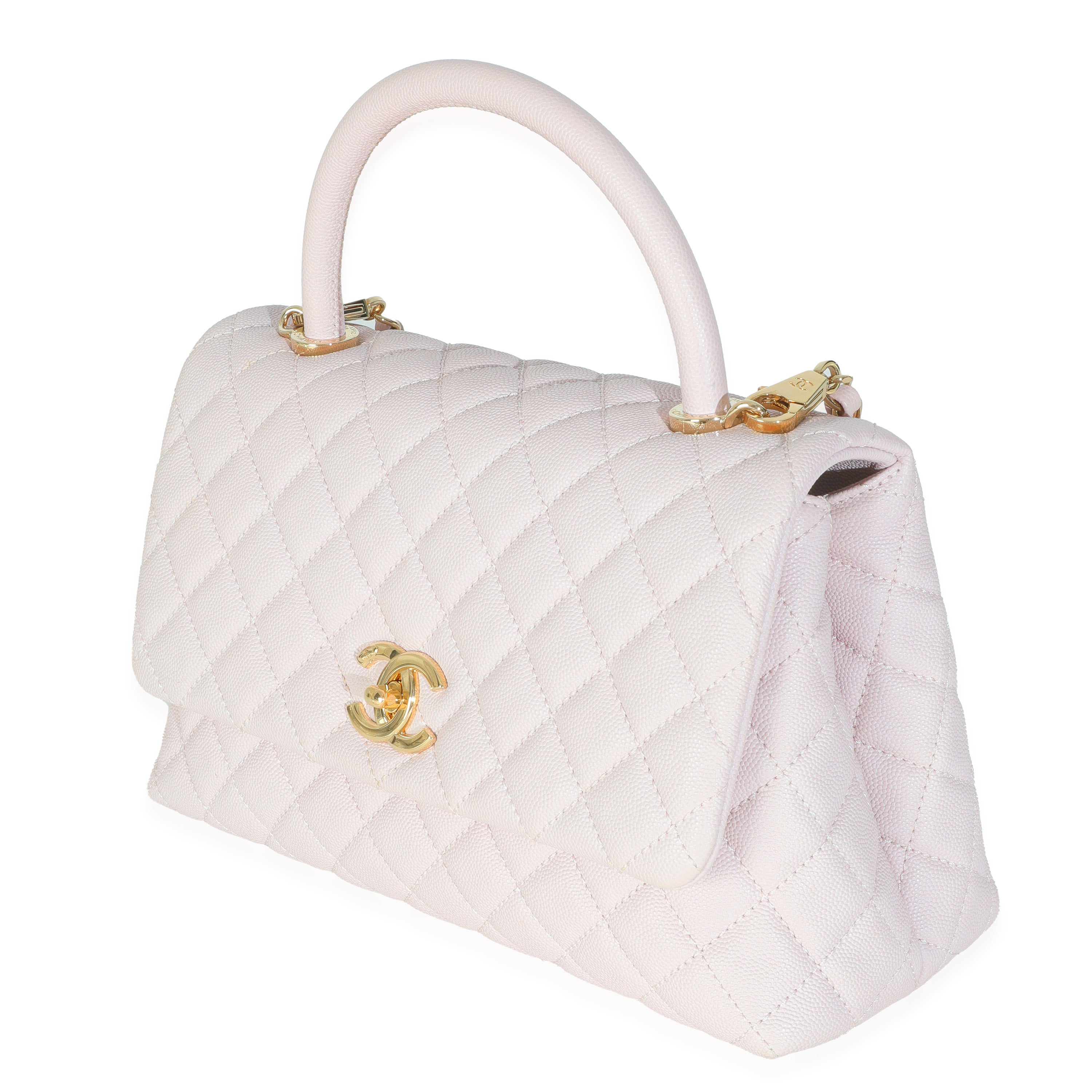 Chanel Light Pink Quilted Caviar Medium Coco Top Handle Handbag