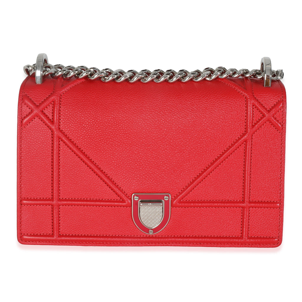 Christian Dior Red Grained Calfskin Small Diorama Flap Bag
