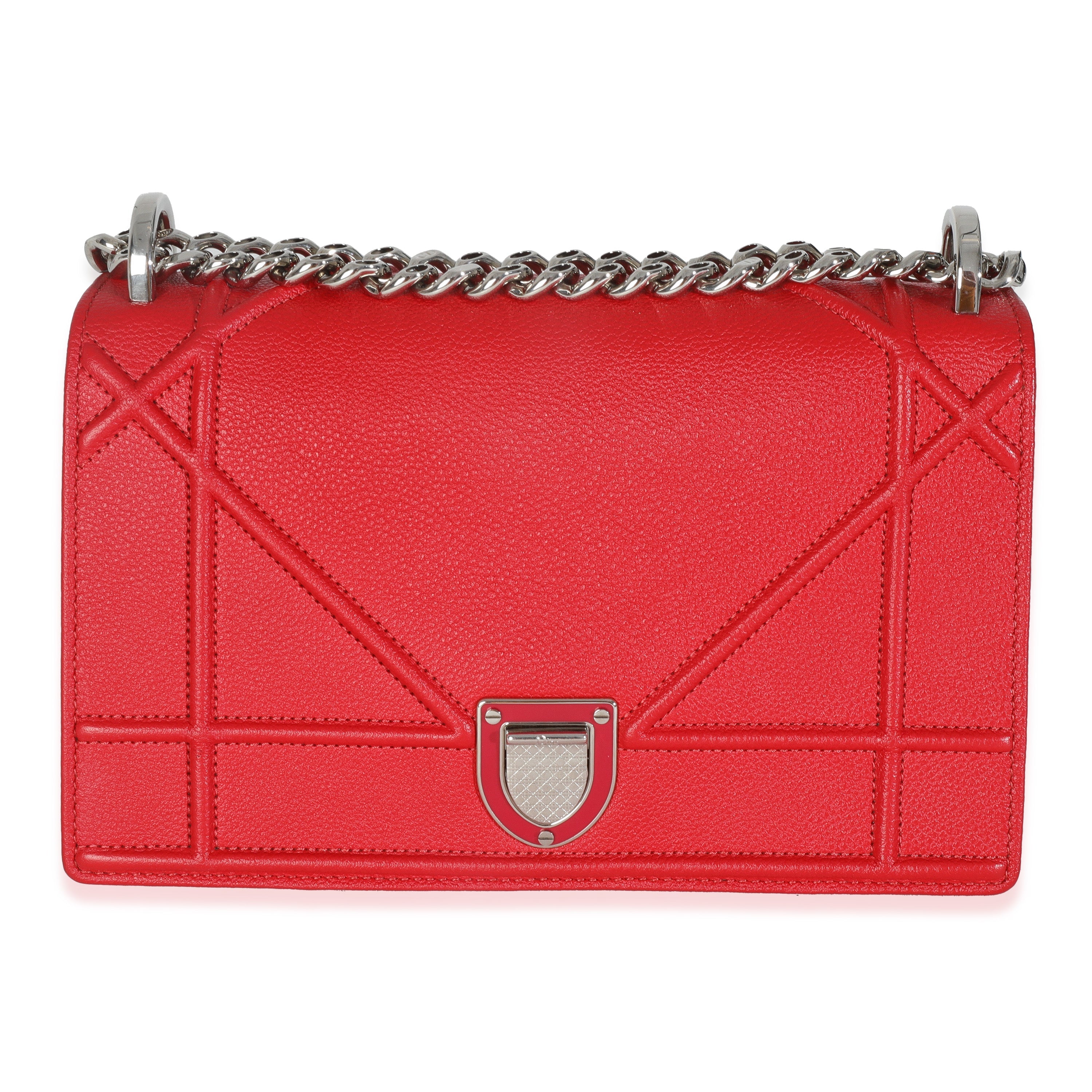 Christian Dior Red Grained Calfskin Small Diorama Flap Bag