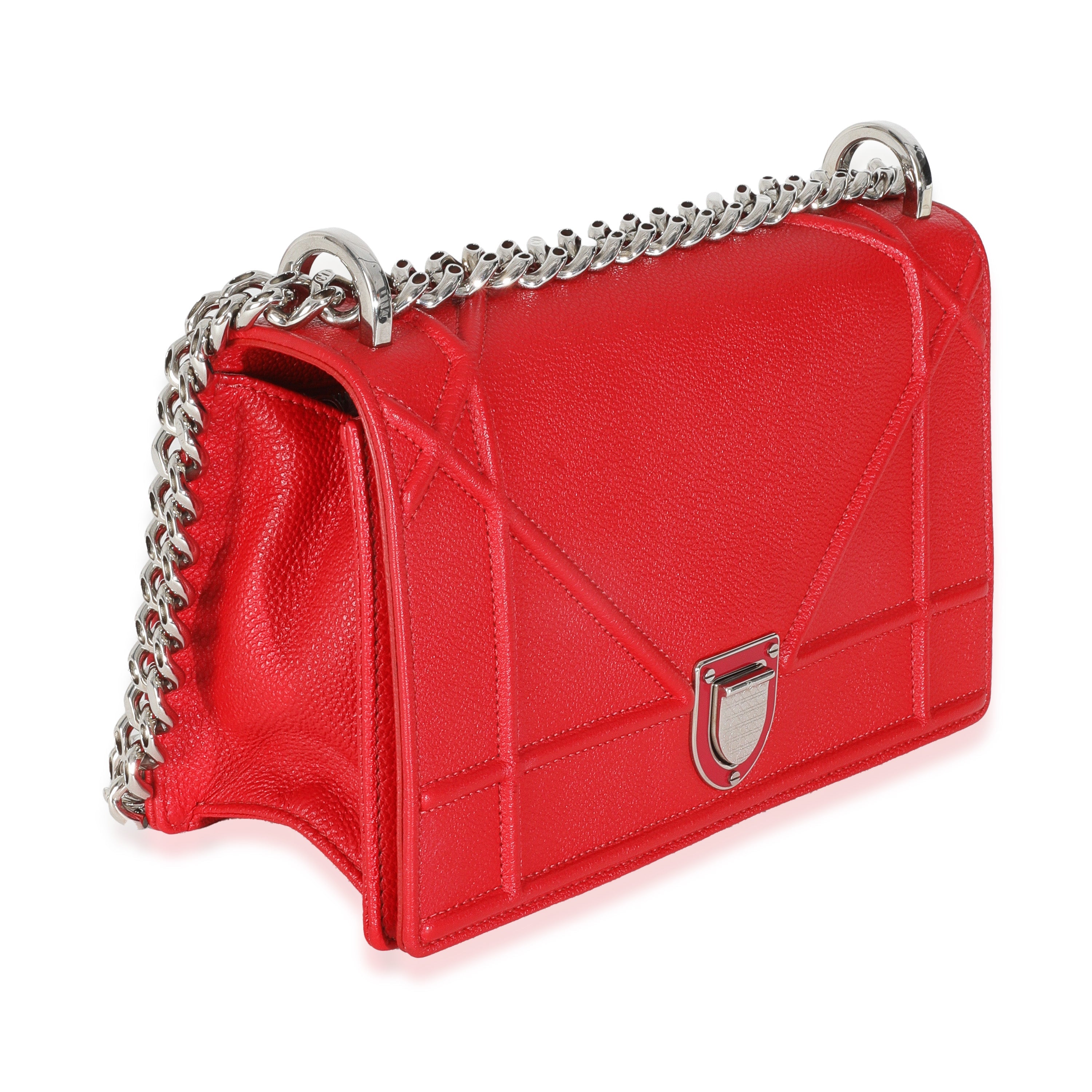 Christian Dior Red Grained Calfskin Small Diorama Flap Bag