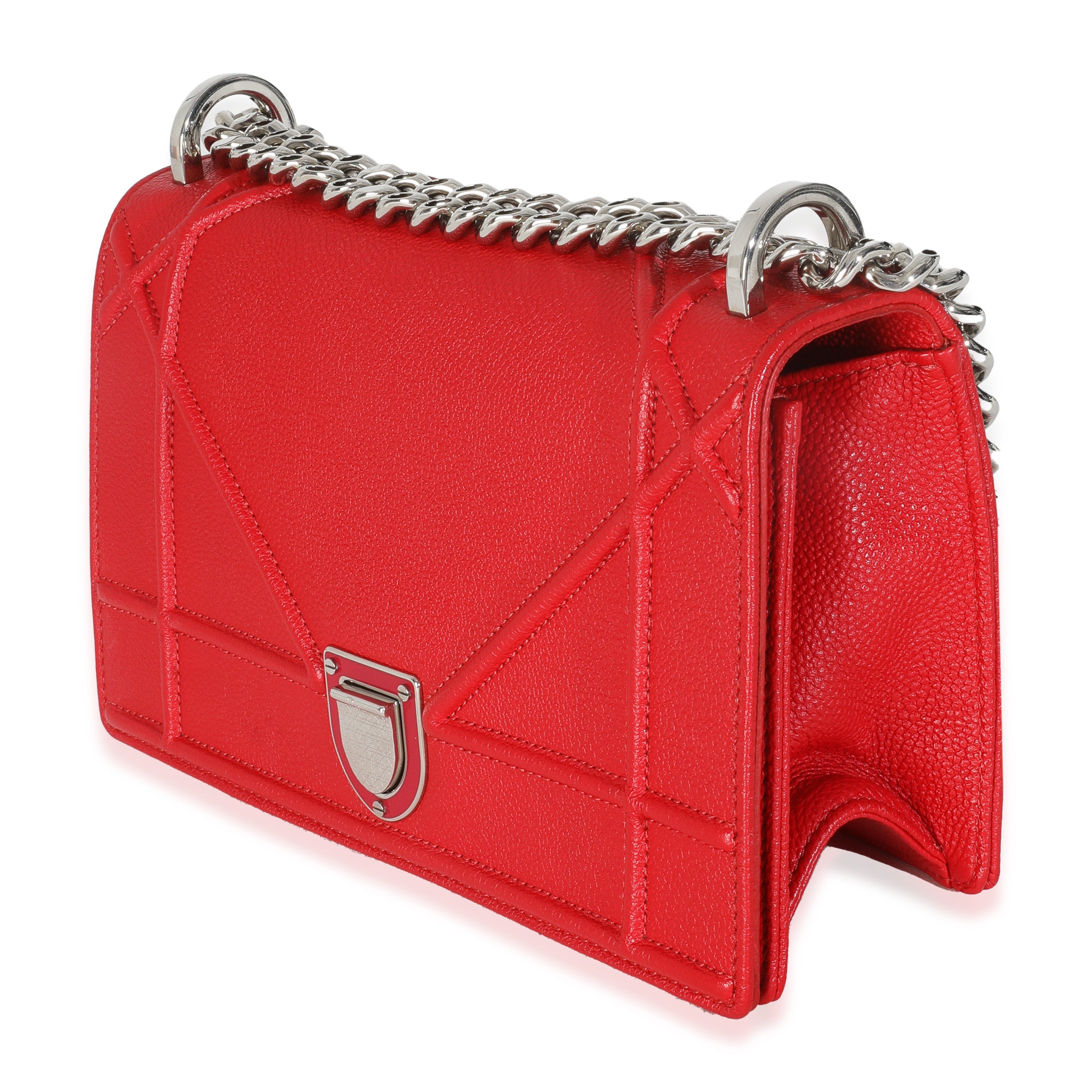 Christian Dior Red Grained Calfskin Small Diorama Flap Bag