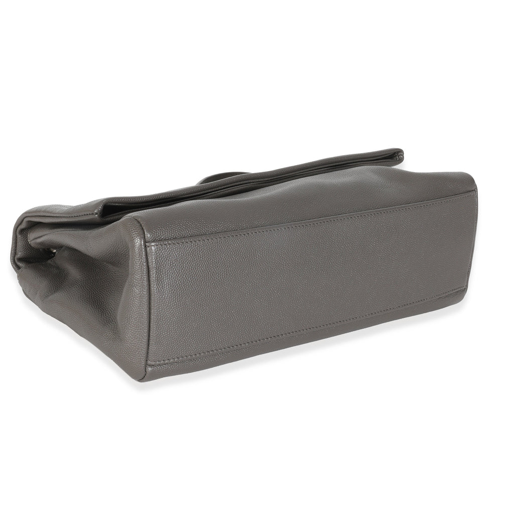 Saint Laurent Grey Grained Calfskin Medium West Hollywood Monogram Fold Over Bag