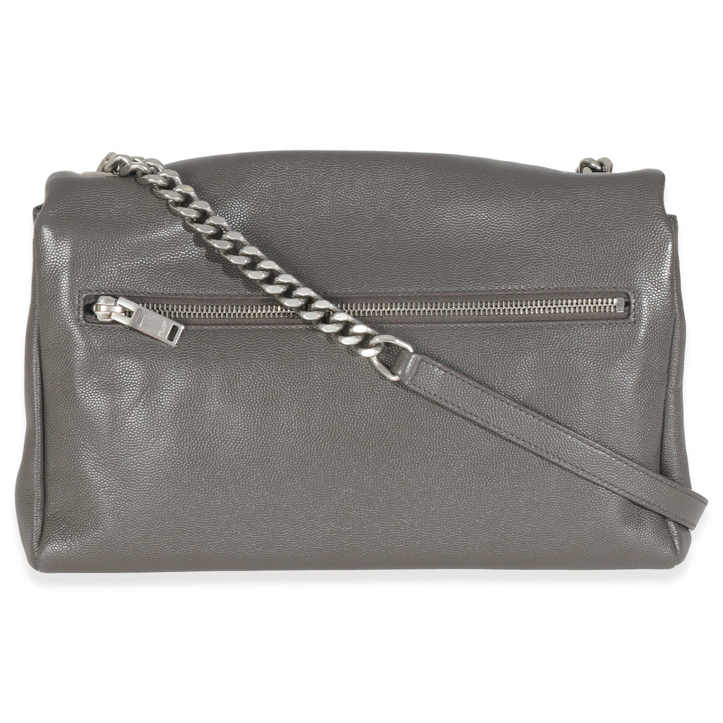 Saint Laurent Grey Grained Calfskin Medium West Hollywood Monogram Fold Over Bag