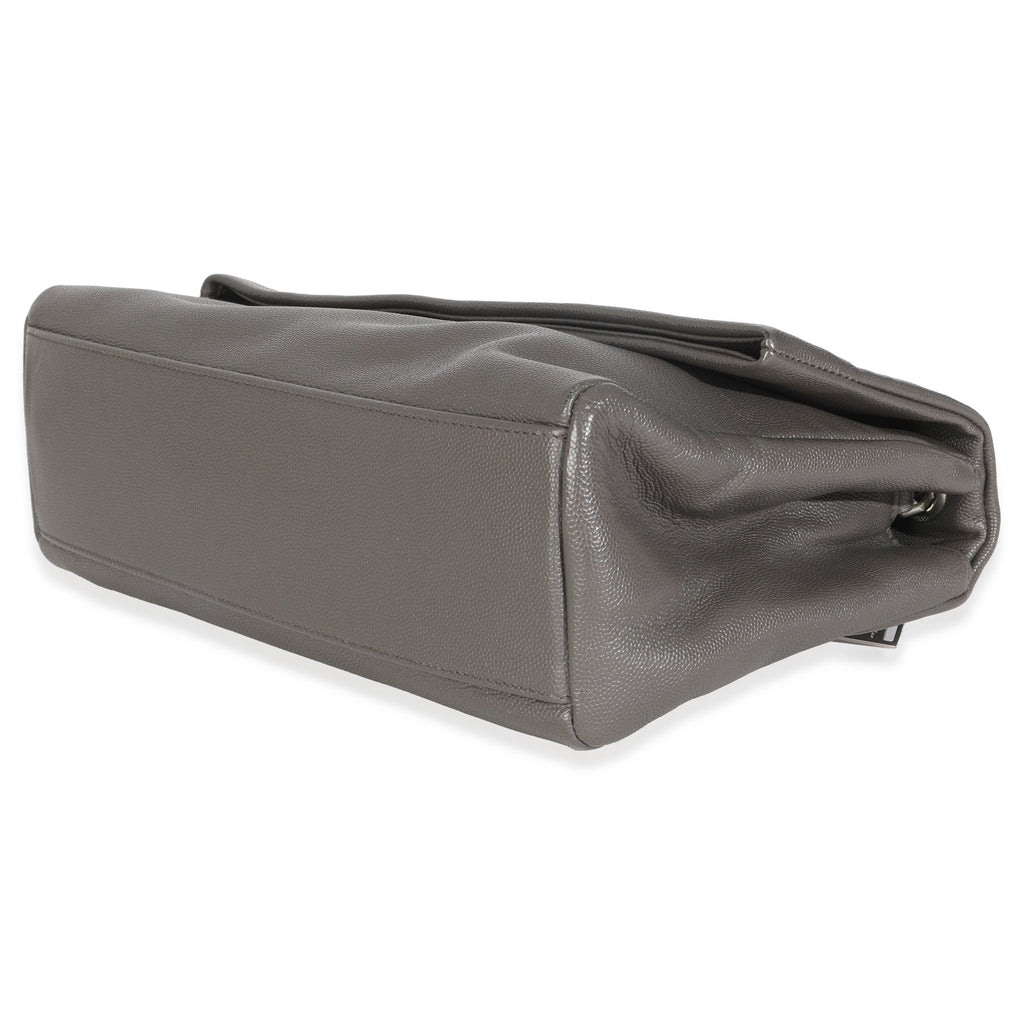 Saint Laurent Grey Grained Calfskin Medium West Hollywood Monogram Fold Over Bag