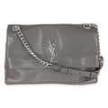 Saint Laurent Grey Grained Calfskin Medium West Hollywood Monogram Fold Over Bag