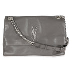 Saint Laurent Grey Grained Calfskin Medium West Hollywood Monogram Fold Over Bag