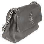 Saint Laurent Grey Grained Calfskin Medium West Hollywood Monogram Fold Over Bag